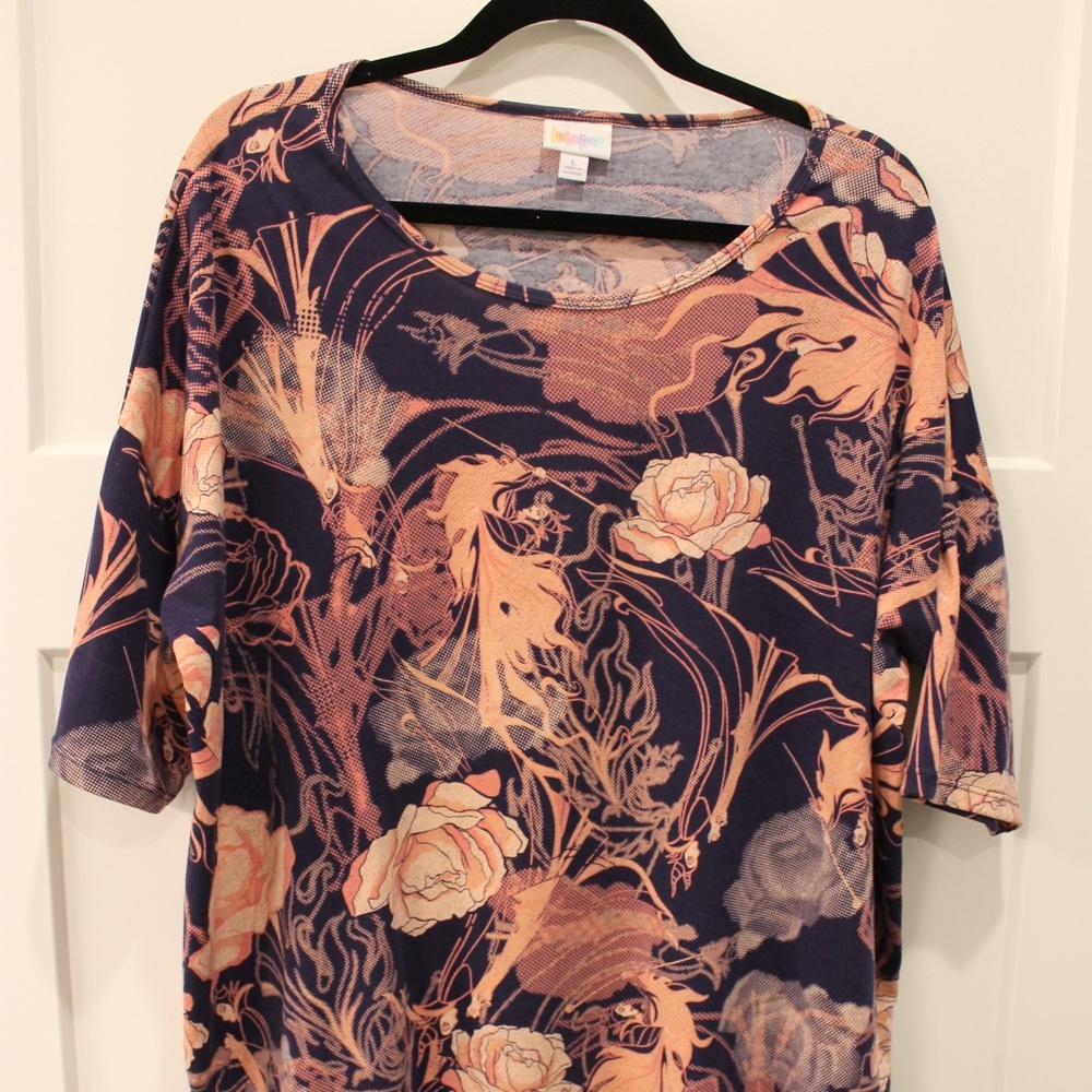 LuLaRoe Irma top with Disney print (Maleficent)